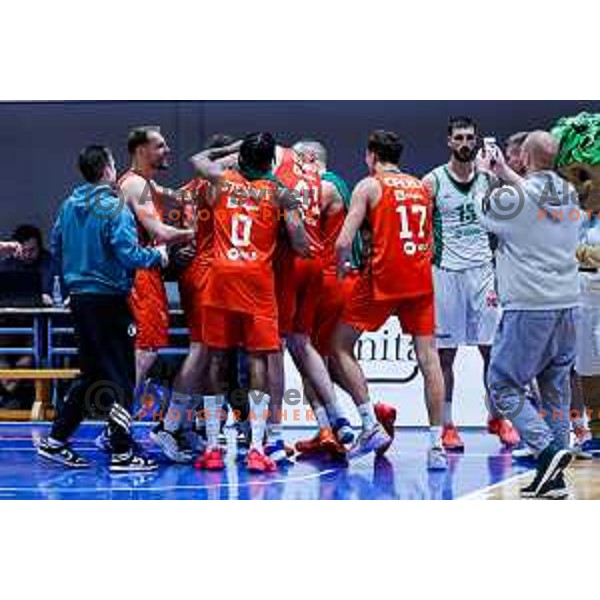 in action during Slovenian basketball SuperCup between Cedevita Olimpija and Krka in Polzela, Slovenia on September 24, 2025