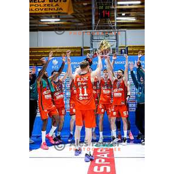 in action during Slovenian basketball SuperCup between Cedevita Olimpija and Krka in Polzela, Slovenia on September 24, 2025