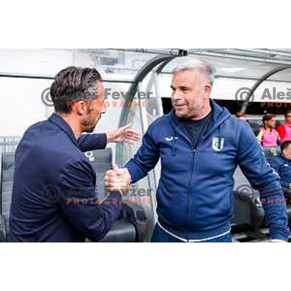Federico Bessone, head coach of Olimpija and Tonci Zlogar, head coach of Domzale during Slovenian basketball SuperCup between Cedevita Olimpija and Krka in Polzela, Slovenia on September 24, 2025