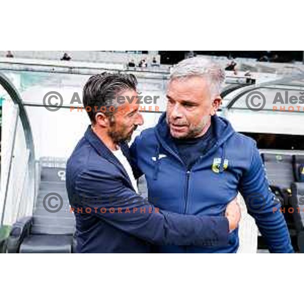 Federico Bessone, head coach of Olimpija and Tonci Zlogar, head coach of Domzale during Slovenian basketball SuperCup between Cedevita Olimpija and Krka in Polzela, Slovenia on September 24, 2025