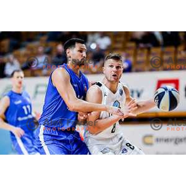 Simo Atanackovic of Terme Olimia and Edo Muric of Ilirija in action during OTP Bank League 2025/2026 basketball match between Ilirija and Terme Olimia Podcetrtek in Tivoli Hall, Ljubljana, Slovenia on September 26, 2025