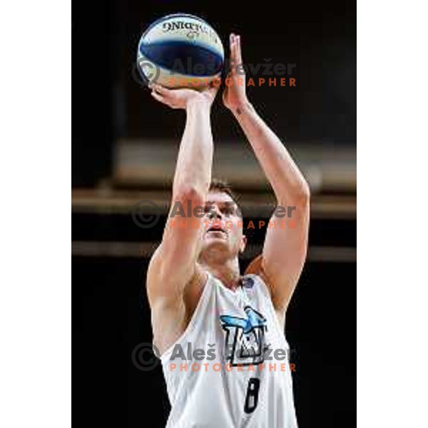 of Ilirija in action during OTP Bank League 2025/2026 basketball match between Ilirija and Terme Olimia Podcetrtek in Tivoli Hall, Ljubljana, Slovenia on September 26, 2025