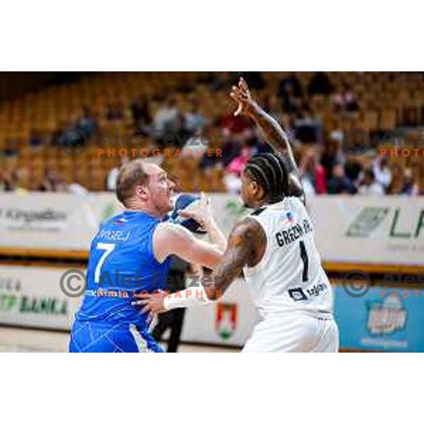 of Ilirija in action during OTP Bank League 2025/2026 basketball match between Ilirija and Terme Olimia Podcetrtek in Tivoli Hall, Ljubljana, Slovenia on September 26, 2025