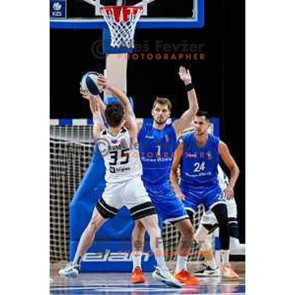of Ilirija in action during OTP Bank League 2025/2026 basketball match between Ilirija and Terme Olimia Podcetrtek in Tivoli Hall, Ljubljana, Slovenia on September 26, 2025