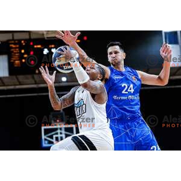 of Ilirija in action during OTP Bank League 2025/2026 basketball match between Ilirija and Terme Olimia Podcetrtek in Tivoli Hall, Ljubljana, Slovenia on September 26, 2025