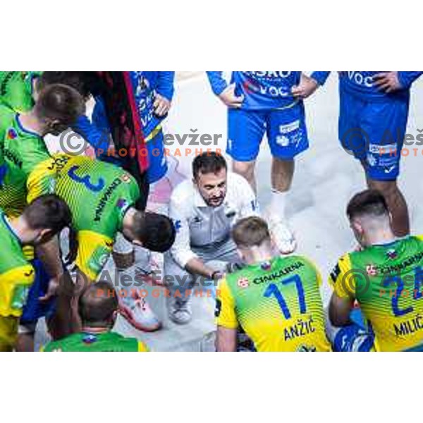 Klemen Luzar, head coach of RK Celje Pivovarna Lasko during 1.NLB handball match between RK Celje Pivovarna Lasko and LL Grosist Slovan in Dvorana Zlatorog, Celje, Slovenia on September 26, 2025. Photo: Jure Banfi