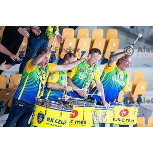 Fans of RK Celje PL Florijani during 1.NLB handball match between RK Celje Pivovarna Lasko and LL Grosist Slovan in Dvorana Zlatorog, Celje, Slovenia on September 26, 2025. Photo: Jure Banfi