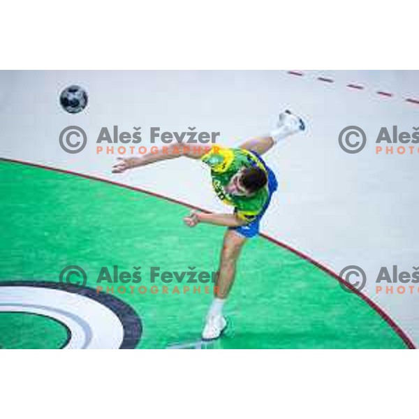 Lucijan Korosec in action during 1.NLB handball match between RK Celje Pivovarna Lasko and LL Grosist Slovan in Dvorana Zlatorog, Celje, Slovenia on September 26, 2025. Photo: Jure Banfi