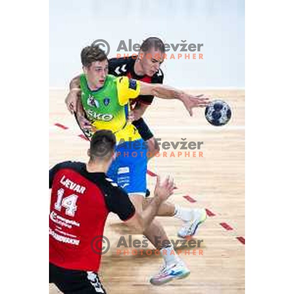 in action during 1.NLB handball match between RK Celje Pivovarna Lasko and LL Grosist Slovan in Dvorana Zlatorog, Celje, Slovenia on September 26, 2025. Photo: Jure Banfi