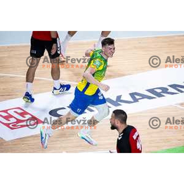 Aljus Anzic in action during 1.NLB handball match between RK Celje Pivovarna Lasko and LL Grosist Slovan in Dvorana Zlatorog, Celje, Slovenia on September 26, 2025. Photo: Jure Banfi