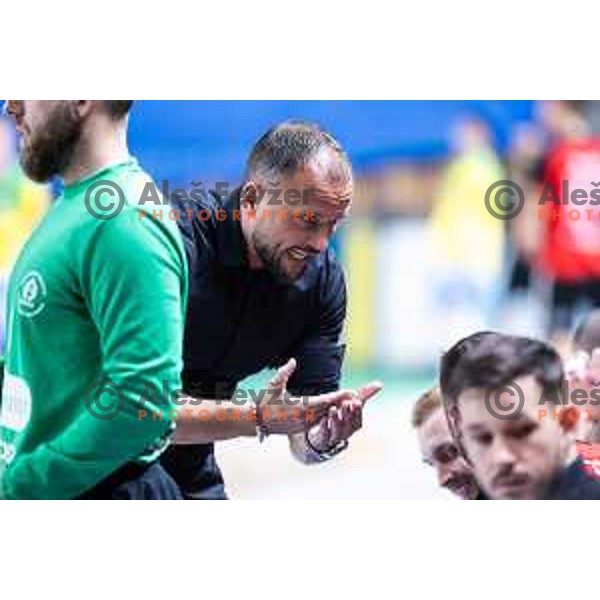 Uros Zorman, head coach of LL Grosist Slovan during 1.NLB handball match between RK Celje Pivovarna Lasko and LL Grosist Slovan in Dvorana Zlatorog, Celje, Slovenia on September 26, 2025. Photo: Jure Banfi