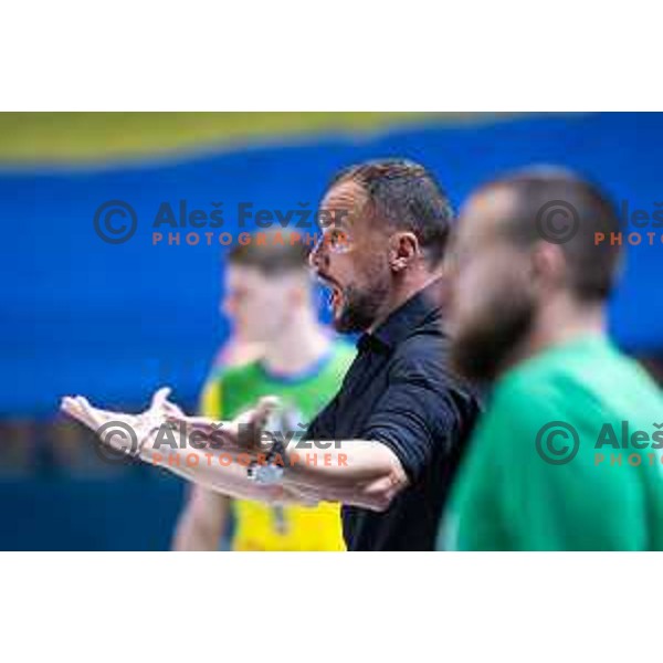 Uros Zorman, head coach of LL Grosist Slovan during 1.NLB handball match between RK Celje Pivovarna Lasko and LL Grosist Slovan in Dvorana Zlatorog, Celje, Slovenia on September 26, 2025. Photo: Jure Banfi