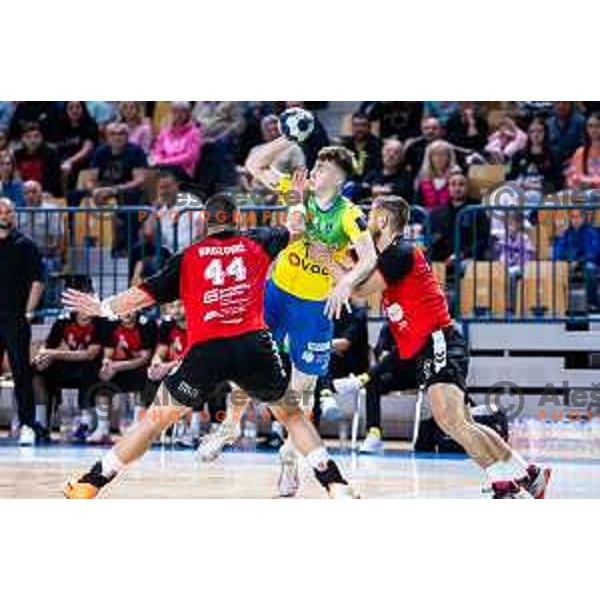 Aljus Anzic in action during 1.NLB handball match between RK Celje Pivovarna Lasko and LL Grosist Slovan in Dvorana Zlatorog, Celje, Slovenia on September 26, 2025. Photo: Jure Banfi