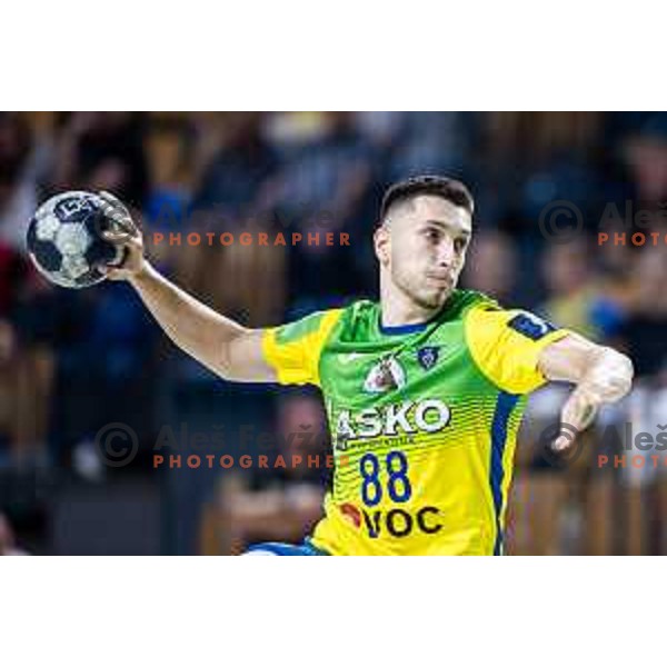 Filip Rakita in action during 1.NLB handball match between RK Celje Pivovarna Lasko and LL Grosist Slovan in Dvorana Zlatorog, Celje, Slovenia on September 26, 2025. Photo: Jure Banfi
