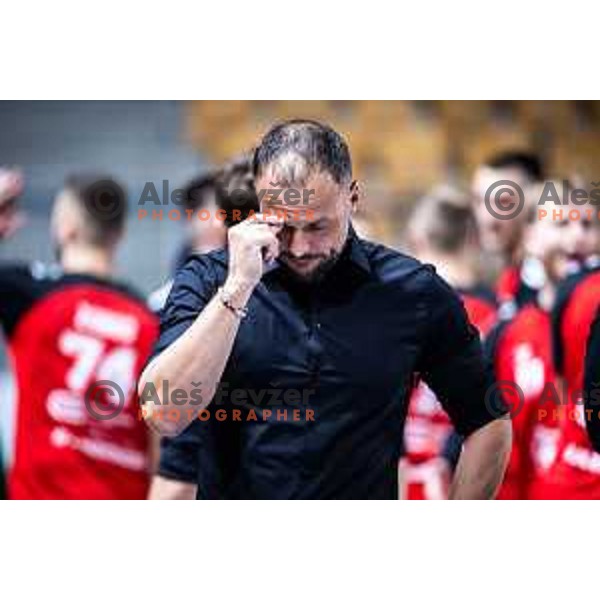 Uros Zorman, head coach of LL Grosist Slovan during 1.NLB handball match between RK Celje Pivovarna Lasko and LL Grosist Slovan in Dvorana Zlatorog, Celje, Slovenia on September 26, 2025. Photo: Jure Banfi