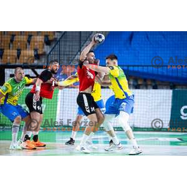 Leon Ljevar in action during 1.NLB handball match between RK Celje Pivovarna Lasko and LL Grosist Slovan in Dvorana Zlatorog, Celje, Slovenia on September 26, 2025. Photo: Jure Banfi