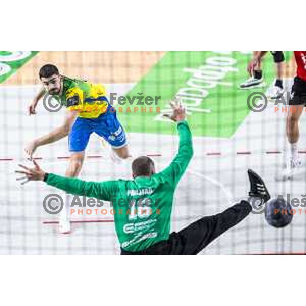 Luka Peric in action during 1.NLB handball match between RK Celje Pivovarna Lasko and LL Grosist Slovan in Dvorana Zlatorog, Celje, Slovenia on September 26, 2025. Photo: Jure Banfi