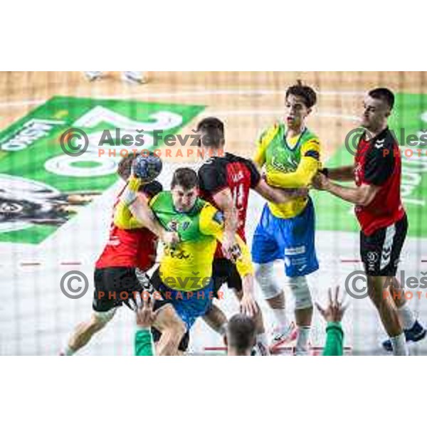 in action during 1.NLB handball match between RK Celje Pivovarna Lasko and LL Grosist Slovan in Dvorana Zlatorog, Celje, Slovenia on September 26, 2025. Photo: Jure Banfi