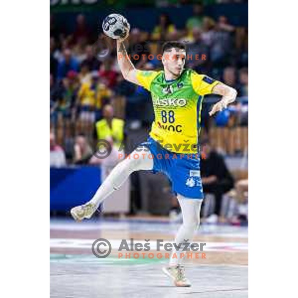 Filip Rakita in action during 1.NLB handball match between RK Celje Pivovarna Lasko and LL Grosist Slovan in Dvorana Zlatorog, Celje, Slovenia on September 26, 2025. Photo: Jure Banfi