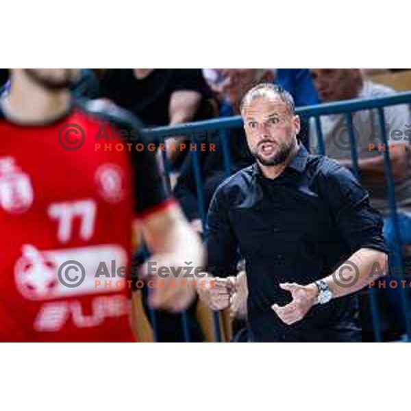 Uros Zorman, head coach of LL Grosist Slovan during 1.NLB handball match between RK Celje Pivovarna Lasko and LL Grosist Slovan in Dvorana Zlatorog, Celje, Slovenia on September 26, 2025. Photo: Jure Banfi