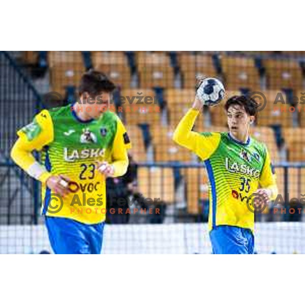 Andraz Makuc in action during 1.NLB handball match between RK Celje Pivovarna Lasko and LL Grosist Slovan in Dvorana Zlatorog, Celje, Slovenia on September 26, 2025. Photo: Jure Banfi