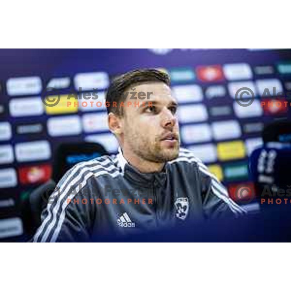 Pijus Sirvys at the press conferencer after Prva liga Telemach 2025/26 football match between NK Aluminij and NK Maribor in Sportni park Kidricevo, Slovenia on September 19, 2025. Photo: Jure Banfi