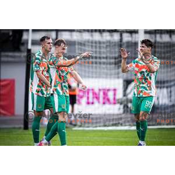 Dino Kojic and Antonio Marin celebrate goal during Prva liga Telemach 2025/26 football match between NK Mura and NK Olimpija Ljubljana in Fazanerija, Murska Sobota, Slovenia on September 28, 2025. Photo: Jure Banfi