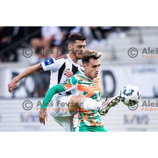 Alen Korosec vs Alex Bianco in action during Prva liga Telemach 2025/26 football match between NK Mura and NK Olimpija Ljubljana in Fazanerija, Murska Sobota, Slovenia on September 28, 2025. Photo: Jure Banfi