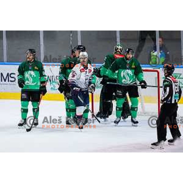 in action during IceHL 2025/2026 ice-hockey match between SZ Olimpija and Hydro Fehervar in Tivoli Hall, Ljubljana, Slovenia on September 28, 2025