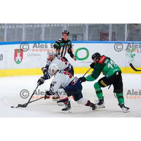 Marly Quince in action during IceHL 2025/2026 ice-hockey match between SZ Olimpija and Hydro Fehervar in Tivoli Hall, Ljubljana, Slovenia on September 28, 2025