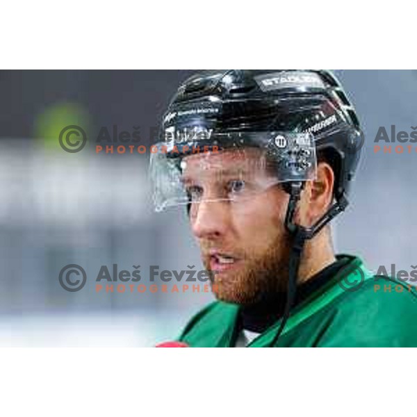 Robert Sabolic during IceHL 2025/2026 ice-hockey match between SZ Olimpija and Hydro Fehervar in Tivoli Hall, Ljubljana, Slovenia on September 28, 2025