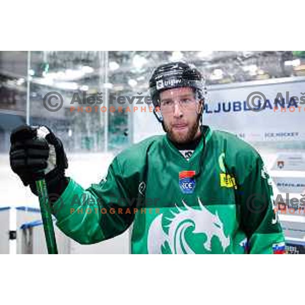 Robert Sabolic during IceHL 2025/2026 ice-hockey match between SZ Olimpija and Hydro Fehervar in Tivoli Hall, Ljubljana, Slovenia on September 28, 2025