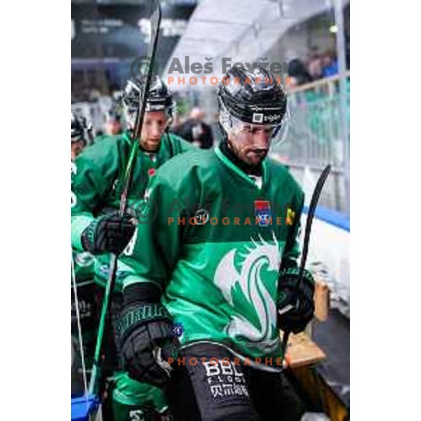 in action during IceHL 2025/2026 ice-hockey match between SZ Olimpija and Hydro Fehervar in Tivoli Hall, Ljubljana, Slovenia on September 28, 2025