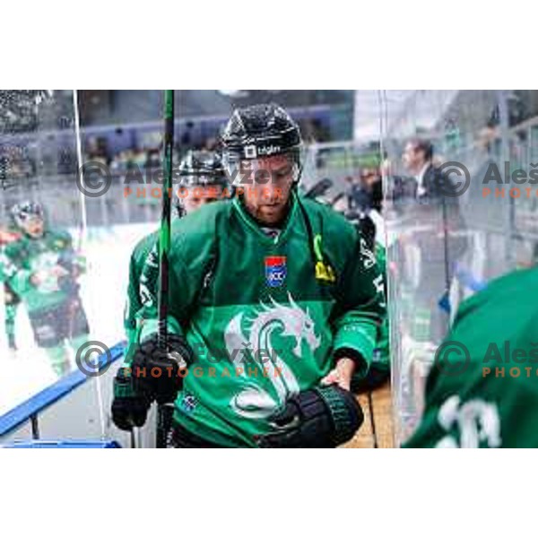 Robert Sabolic during IceHL 2025/2026 ice-hockey match between SZ Olimpija and Hydro Fehervar in Tivoli Hall, Ljubljana, Slovenia on September 28, 2025