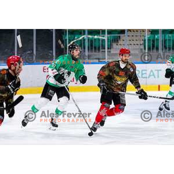 Gregor Koblar in action during Slovenian Ice-Hockey Championship match between SZ Olimpija and Jesenice in Tivoli Hall, Ljubljana, Slovenia on. September 30, 2025