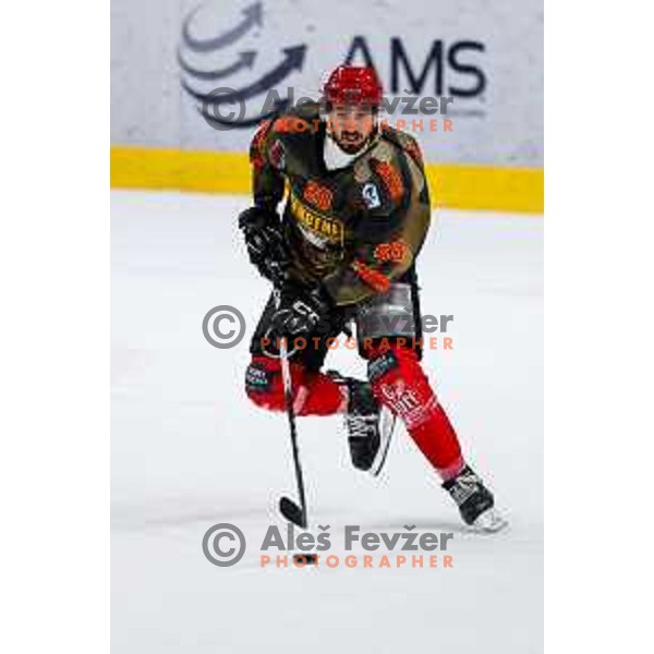 Gregor Koblar in action during Slovenian Ice-Hockey Championship match between SZ Olimpija and Jesenice in Tivoli Hall, Ljubljana, Slovenia on. September 30, 2025
