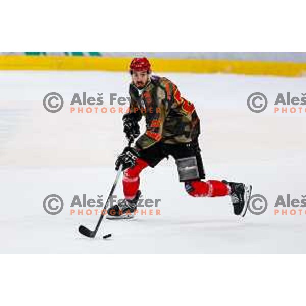 Gregor Koblar in action during Slovenian Ice-Hockey Championship match between SZ Olimpija and Jesenice in Tivoli Hall, Ljubljana, Slovenia on. September 30, 2025