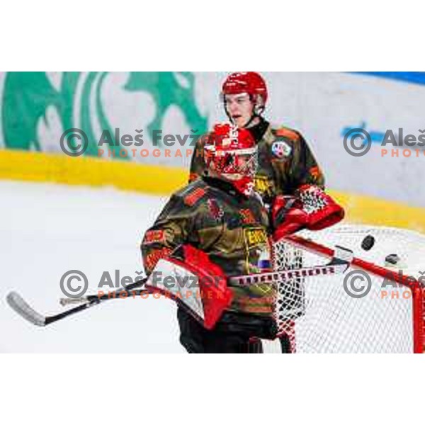 Zan Us in action during Slovenian Ice-Hockey Championship match between SZ Olimpija and Jesenice in Tivoli Hall, Ljubljana, Slovenia on. September 30, 2025