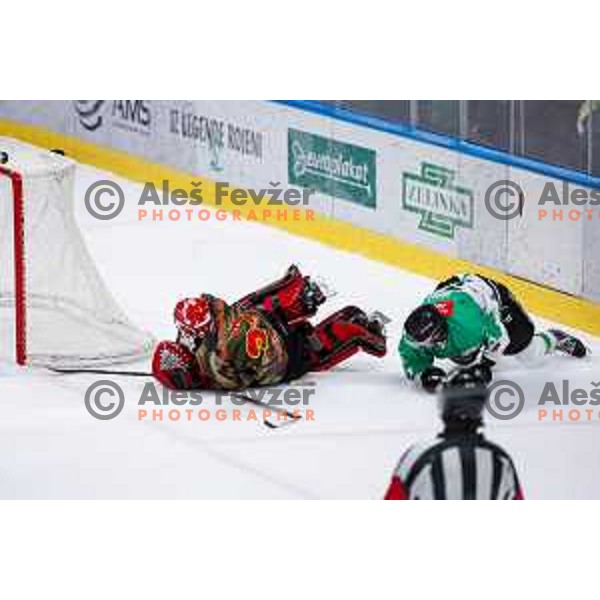 Zan Us in action during Slovenian Ice-Hockey Championship match between SZ Olimpija and Jesenice in Tivoli Hall, Ljubljana, Slovenia on. September 30, 2025