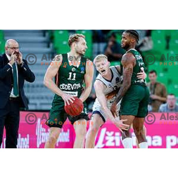 Jaka Blazic in action during BKT EuroCup 2025-2026 basketball match between Cedevita Olimpija (SLO) and Baxi Manresa (ESP) in SRC Stozice, Ljubljana, Slovenia on October 1, 2025