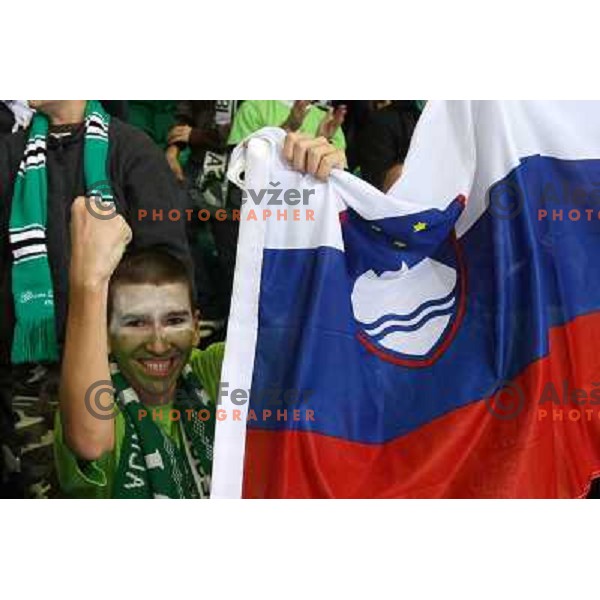 Olimpija fan at ice hockey match Tilia Olimpija- KAC in EBEL league, played in Hala Tivoli, Ljubljana 31.10.2008. Tilia Olimpija won 4:2 