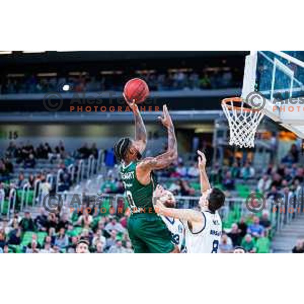 DJ Stewart in action during BKT EuroCup 2025-2026 basketball match between Cedevita Olimpija (SLO) and Baxi Manresa (ESP) in SRC Stozice, Ljubljana, Slovenia on October 1, 2025