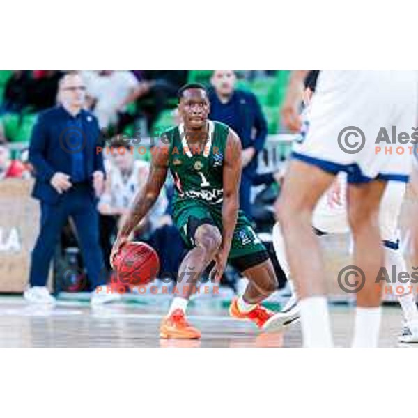 Umoja Gibson in action during BKT EuroCup 2025-2026 basketball match between Cedevita Olimpija (SLO) and Baxi Manresa (ESP) in SRC Stozice, Ljubljana, Slovenia on October 1, 2025