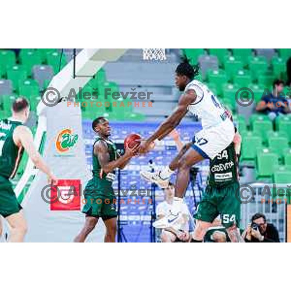Umoja Gibson in action during BKT EuroCup 2025-2026 basketball match between Cedevita Olimpija (SLO) and Baxi Manresa (ESP) in SRC Stozice, Ljubljana, Slovenia on October 1, 2025