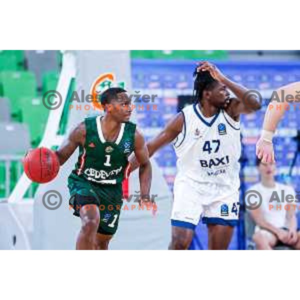 Umoja Gibson in action during BKT EuroCup 2025-2026 basketball match between Cedevita Olimpija (SLO) and Baxi Manresa (ESP) in SRC Stozice, Ljubljana, Slovenia on October 1, 2025