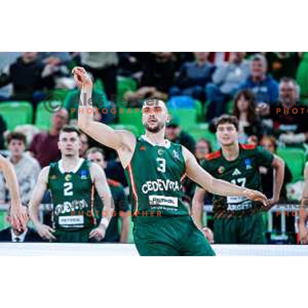 Rok Radovic in action during BKT EuroCup 2025-2026 basketball match between Cedevita Olimpija (SLO) and Baxi Manresa (ESP) in SRC Stozice, Ljubljana, Slovenia on October 1, 2025