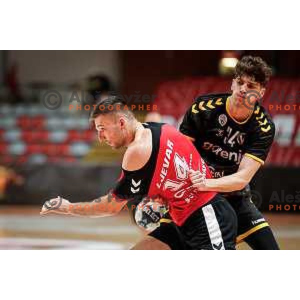 Leon Ljevar of RD LL Grosist Slovan in action during 1.NLB handball match between LL Grosist Slovan and RK Gorenje Velenje in Kodeljevo Hall, Ljubljana, Slovenia on October 1st, 2025.