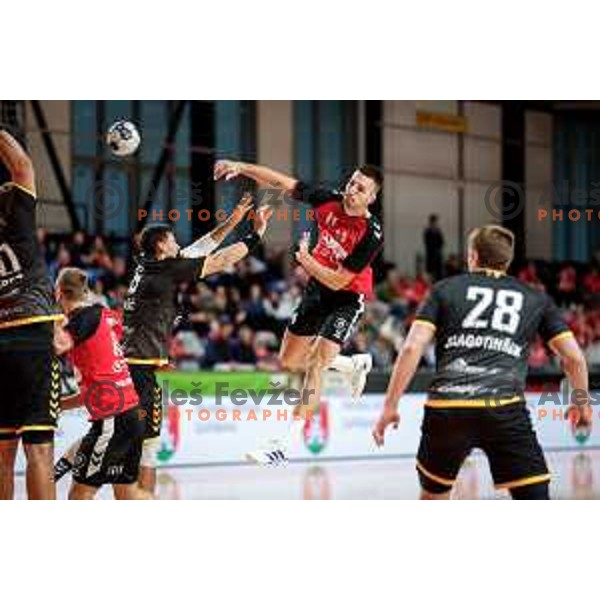 Leon Ljevar of RD LL Grosist Slovan in action during 1.NLB handball match between LL Grosist Slovan and RK Gorenje Velenje in Kodeljevo Hall, Ljubljana, Slovenia on October 1st, 2025.