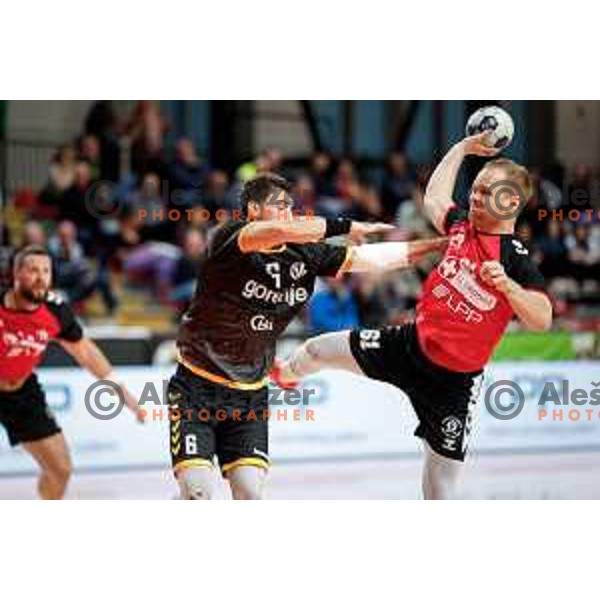 Stas Skube of RD LL Grosist Slovan in action during 1.NLB handball match between LL Grosist Slovan and RK Gorenje Velenje in Kodeljevo Hall, Ljubljana, Slovenia on October 1st, 2025.
