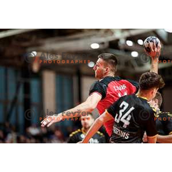 Leon Ljevar of RD LL Grosist Slovan in action during 1.NLB handball match between LL Grosist Slovan and RK Gorenje Velenje in Kodeljevo Hall, Ljubljana, Slovenia on October 1st, 2025.